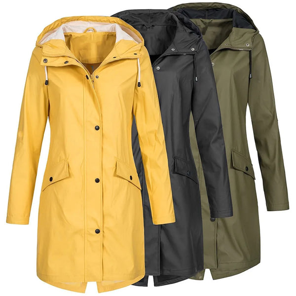 Women's Solid Rain Jacket 2022 Outdoor Hiking Hoodie Waterproof WindProof Long Coat Femme Warm Outwear Plus Size Women Clothing