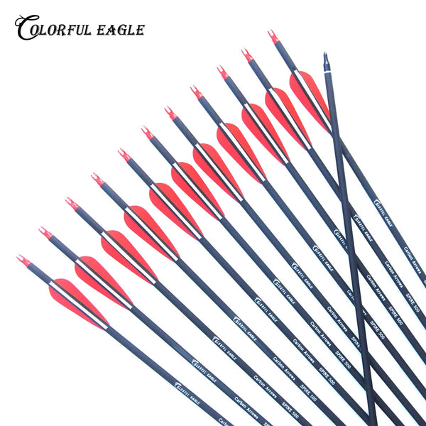 New Spine 500 Carbon Arrow With Replaceable Arrowhead 28"/30"/31"Length Archery for Compound/Recurve Bow Hunting