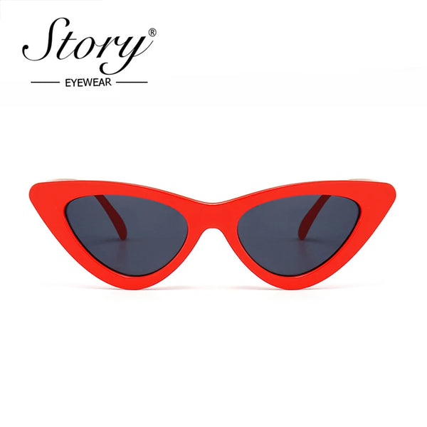 STORY 2018 Small Cat Eye Sunglasses Vintage Retro Triangle Cateye Clear Lens Sun Glasses Red Black Shades Female 90S Sunglasses