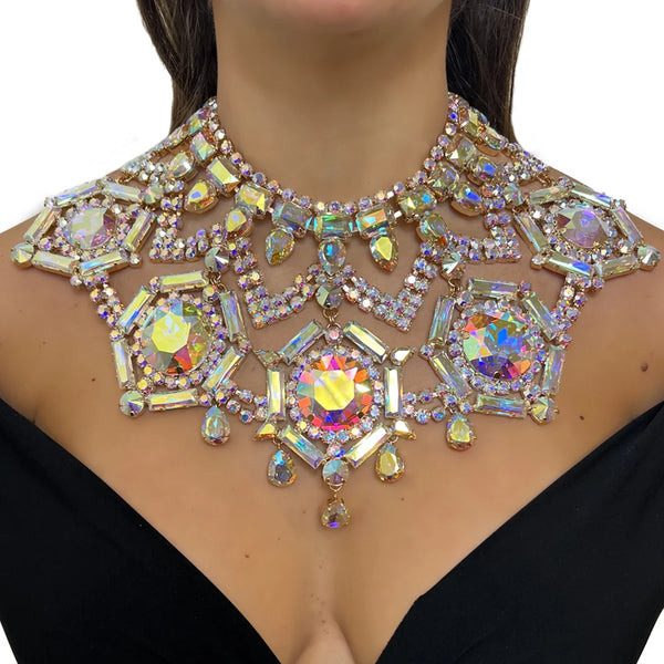 AB Color Geometric Necklace Personalised Dancing for Girls Irregular Accessories Exaggerated Jewelry Luxury Crystal Oversize Y2k