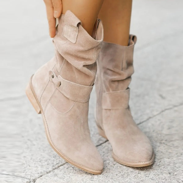 Women High Heel Suede Boots Side Zipper Western Boots Outwear Shoes Ankle Platform Boots Solid Color Botines Para Mujeres