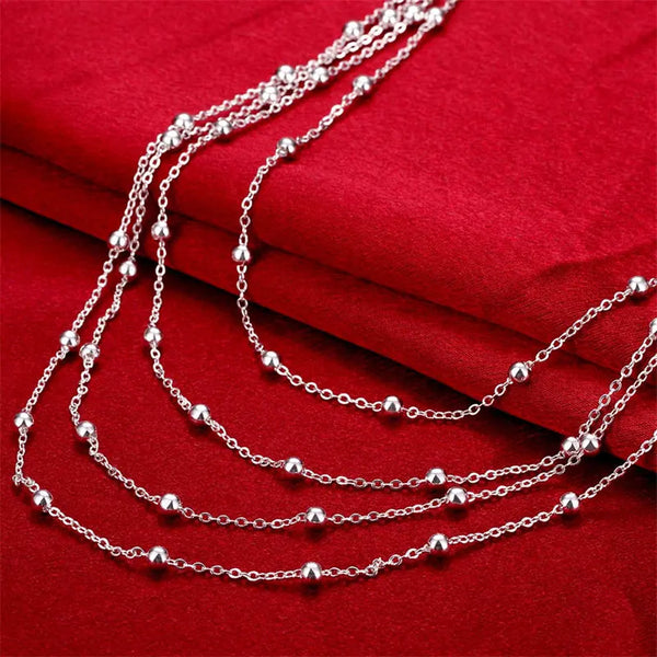 Fashion 925 Sterling Silver 18 Inches Fine Tassel Bead Chain For Women Necklace Charm Wedding Jewelry Party Accessories