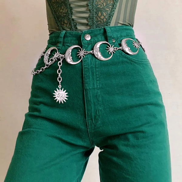B Belt for Men Sun Women Waist hop High Gothic Hip Metal Moon Punk Belts Vintage Belt Working Pouch with Belt