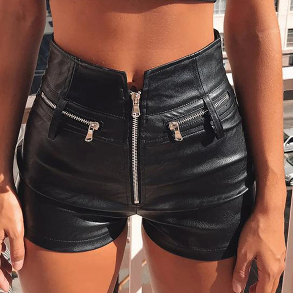 Sexy Black PU Leather Fashion Shorts Women Clothing Goth Hotpants High Waisted Zipper Shorts Y2k Short Pants Clubwear шорты