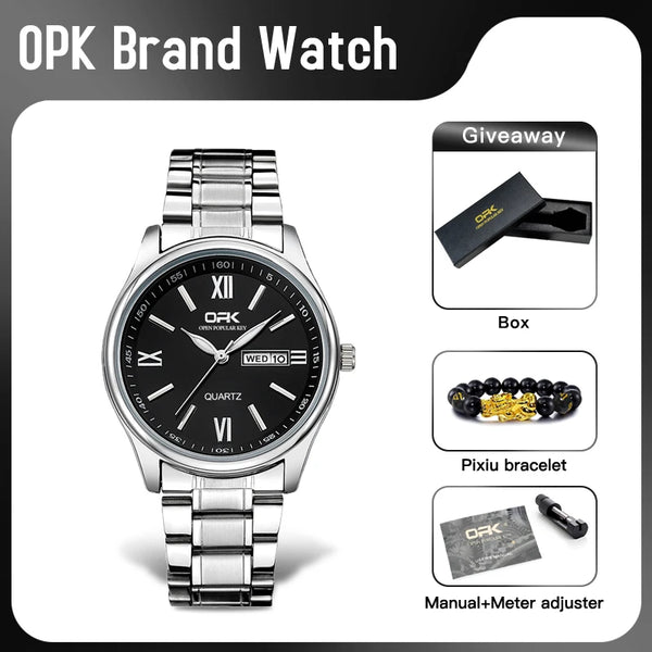 OPK 8123 Mens Watch Original Fashion Quartz Watch Dual Calendar Display Watches For Men Waterproof Luminous Mens Gifts With Box