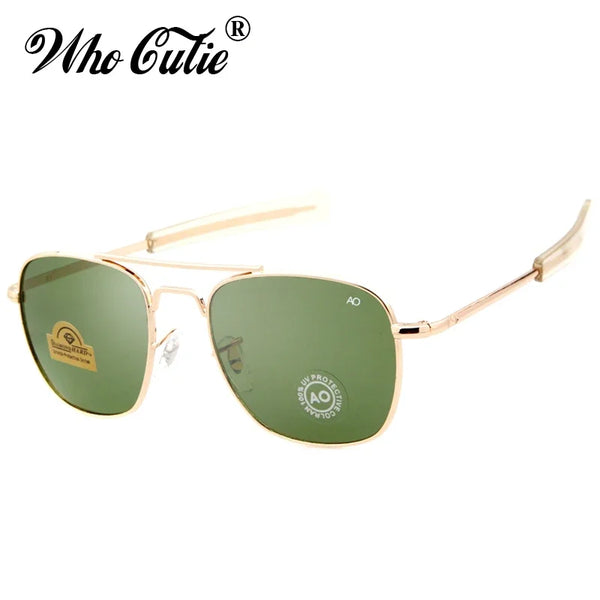 WHO CUTIE 2024 MILITARY Pilot Sunglasses Men Brand Design American Optical Lens AO Eyewear Square Army Sun Glasses Male UV400