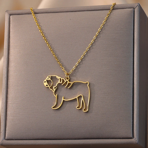 Stainless Steel Dog Necklaces For Women Men Gold Color Pug Pendant Necklace Animal Jewelry Female Chain Collar Pet Lover Gifts
