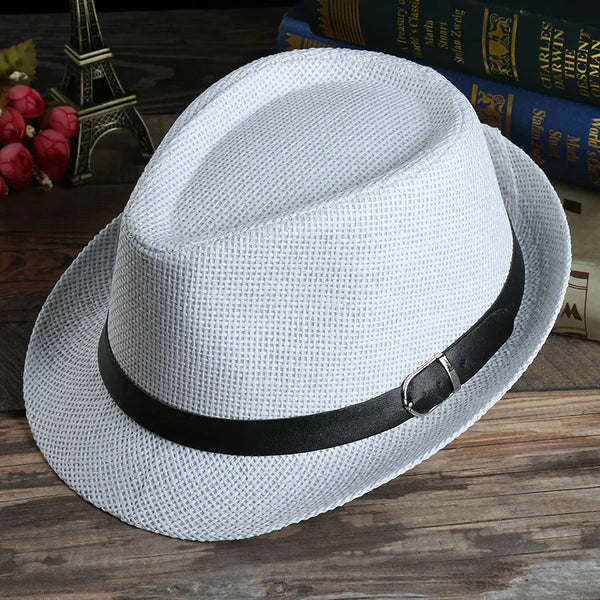 Unisex Sun Hat with Black Band Summer Beach Sun Hat for Men Foldable Floppy Travel Packable Staw Hat Solid Wide Brim Hat Caps