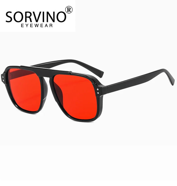 SORVINO Oversized Red Square Rivets Sunglasses Fashion Women Vintage Brand Designer Men Trendy Yellow Sun Glasses Shades UV400