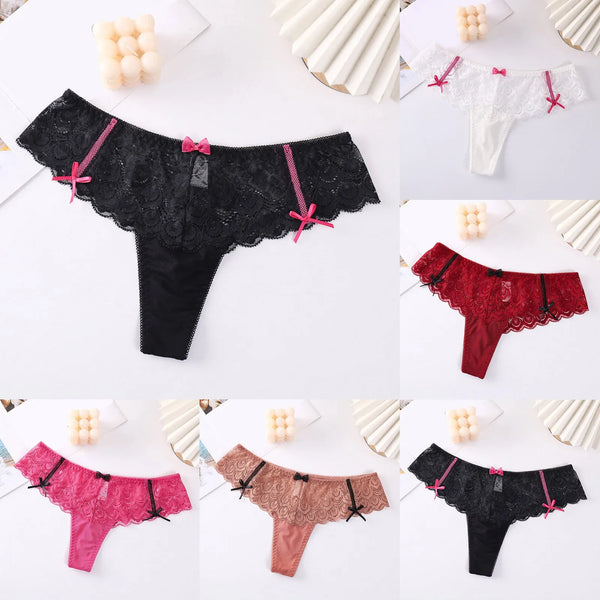 Sexy Lingerie For Women'S Panties Sexy Panties T Pants Lace Trim Bow Transparent Hollow Thong Panties Woman Clothing