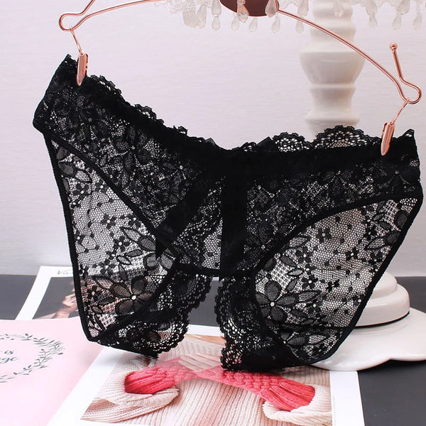 Open Crotch Womens' Briefs Transparent Lace Panties Sexy Split Crotch Bowknot Triangular Lingerie Seamless Triangular Underwear
