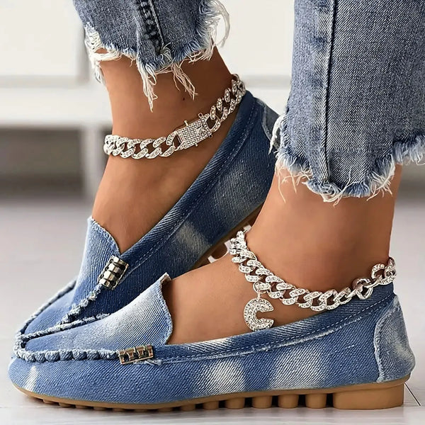 Walking Flat Shoes For Women Round Toe Thick Bottom Casual Denim Shoes Spring And Autumn Vintage Chunky Sneakers Ladies Flats
