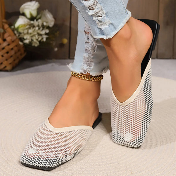 Women'S Flats Non Slip Slippers Summer Fashion Net Cloth Overhead Sandals Hollow Out Mesh Breathable Shoes Slippers Footwear