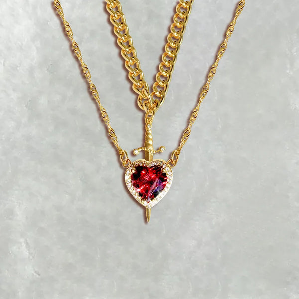 Creative Heart and Sword Couple Necklace Red Pink Heart Sword Necklace Fashion Accessories for Women Couple Gift Jewelry