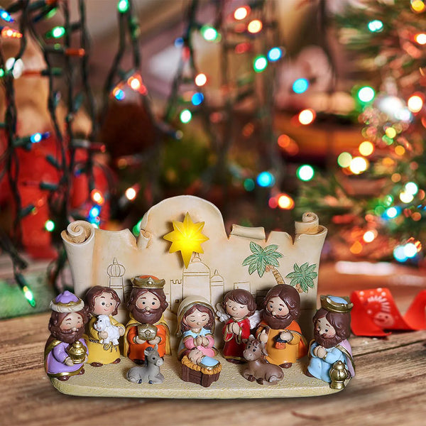 Christmas Ornament Exchange Christmas Cartoon Birth Manger Set Scene Ornament Character Statue Garden Gadgets For The Elderly