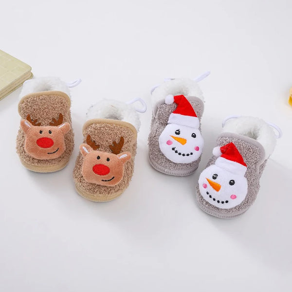 Lioraitiin 0-18M Baby Christmas Crib Shoes, Santa Claus Snowman Elk Soft Sole Non-Slip Walking Shoes Flats Toddler Winter Shoes