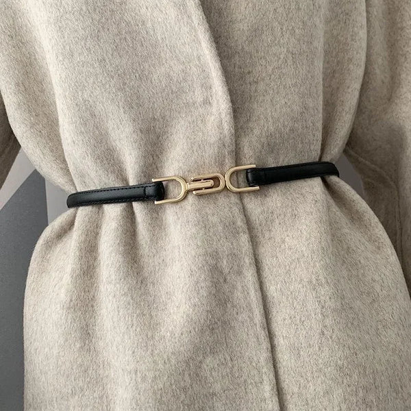 New Luxury Gold Buckle Stretch Belt Women Fashion Thin Metal Buckle Retro Belts Female Jeans Dress Waistband 2024 Waist Belt