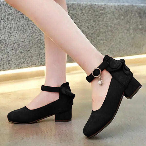 Kids High Heeled Shoes Girls Princess Sandals For Party Wedding Dance Childrens Fashion Velvet Black Pink Leather Shoes 3-15T