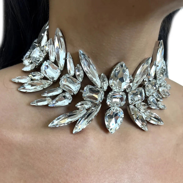 Stonefans Bling Crystal Geometric Choker Necklace Exaggerate Decoration Statement Jewelry Rhinestone Collar Choker Party Club