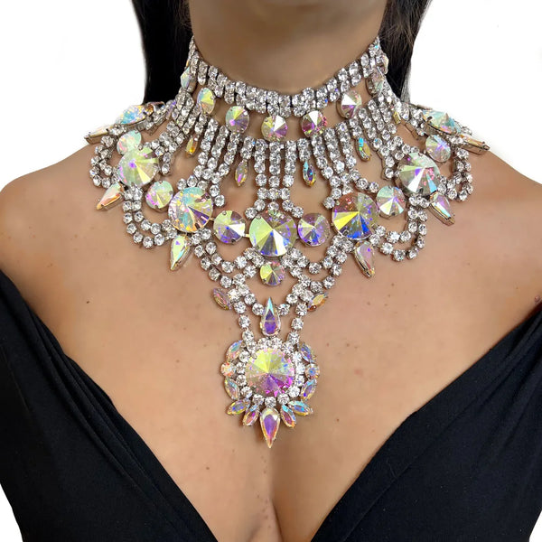 Fashion Exaggerated AB Necklace Luxury Designer Massive Women Massive Geometry Statement Necklace Party Jewelry Accessories Gift