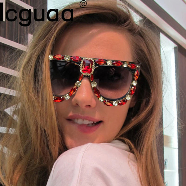Luxury Designer Oversized Red Rhinestone Sunglasses Women and Men Fashion Bling Sun Glasses Shades le tes de sol para mujer 2023