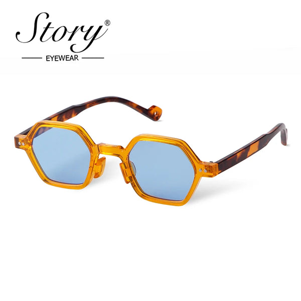 STORY Vintage Rivet Tortoiseshell Square Sunglasses Women Men 2022 Brand Design Retro Black Blue Lens polygon Sun Glasses S4442D