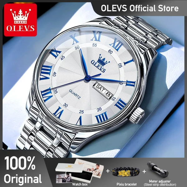 OLEVS 3663 Mens Watch Classic Original Brand Quartz Watch Waterproof  Luminous Watches For Men Dual Calendar Display Gifts Box